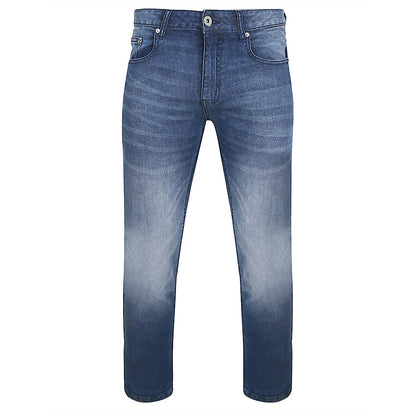 Mid Wash Stretch Denim Jeans with button, zip fly, and belt loops