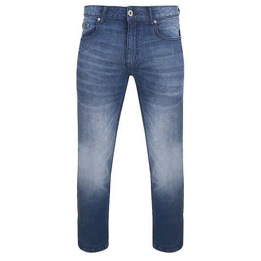 Mid Wash Stretch Denim Jeans with button, zip fly, and belt loops