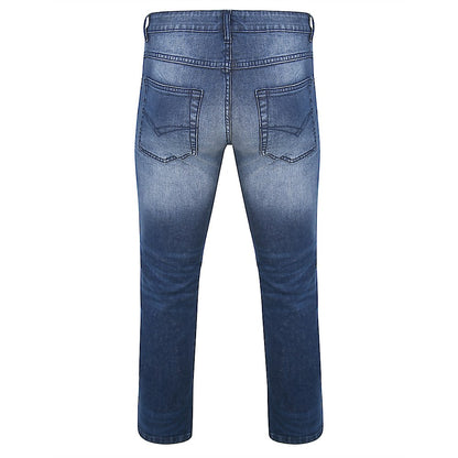 Mid Wash Stretch Denim Jeans with button, zip fly, and belt loops