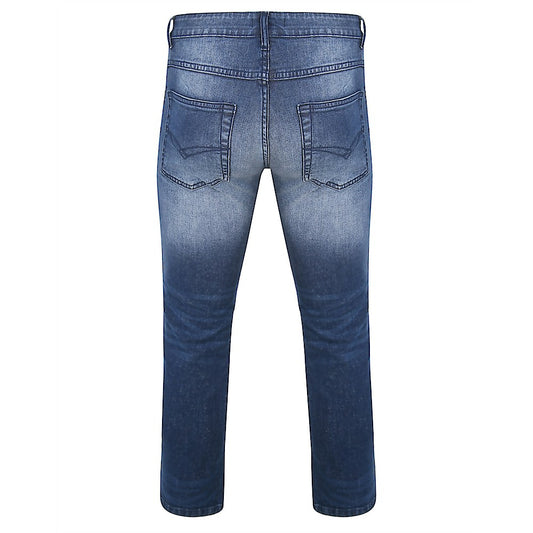 Mid Wash Stretch Denim Jeans with button, zip fly, and belt loops