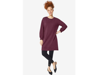 Midnight Berry Blouson Sleeve Sweatshirt Tunic Dress PSW-6513