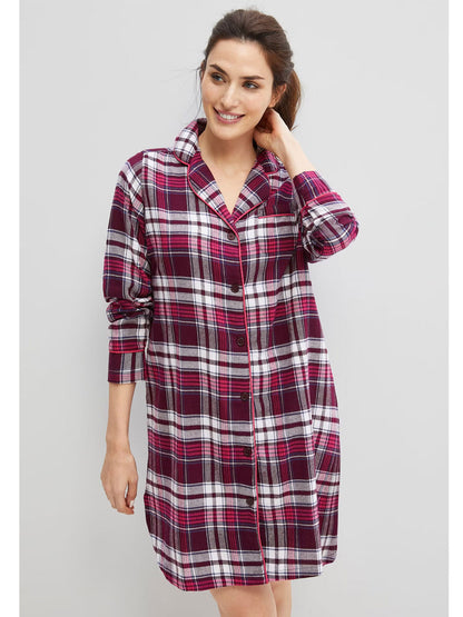 Midnight Berry Plaid Flannel Sleep Shirt PSW-9051