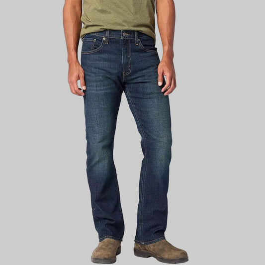 Mid rise bootcut jeans with premium flex cotton fabric, zip fly, 5-pocket design and comfortable stretch fit.