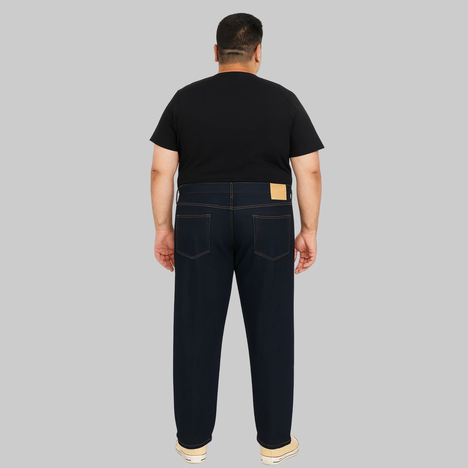 Front view of Midnight Indigo Straight Fit Jeans in indigo wash with straight-leg fit.