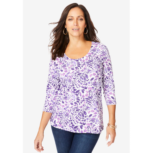 Midnight Violet Feather Scoop-Neck Tee PSW-8144