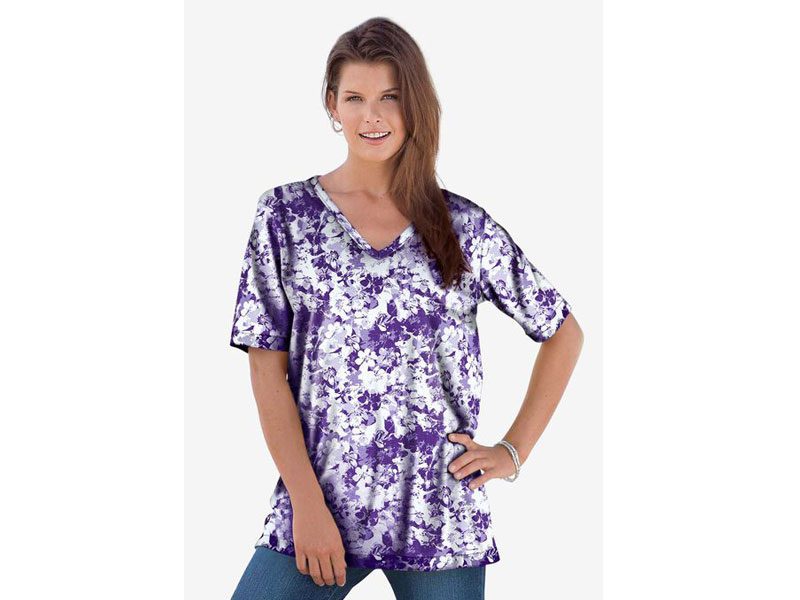 Midnight Violet Graphic Floral V-Neck Ultimate Top PSW-7216