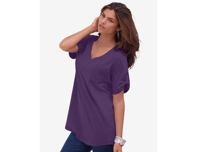 Midnight Violet V-Neck Boyfriend Slub Tunic PSW-5786