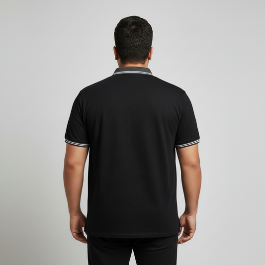 Midnight Black Contrast Trim Polo Shirt PSM-10861