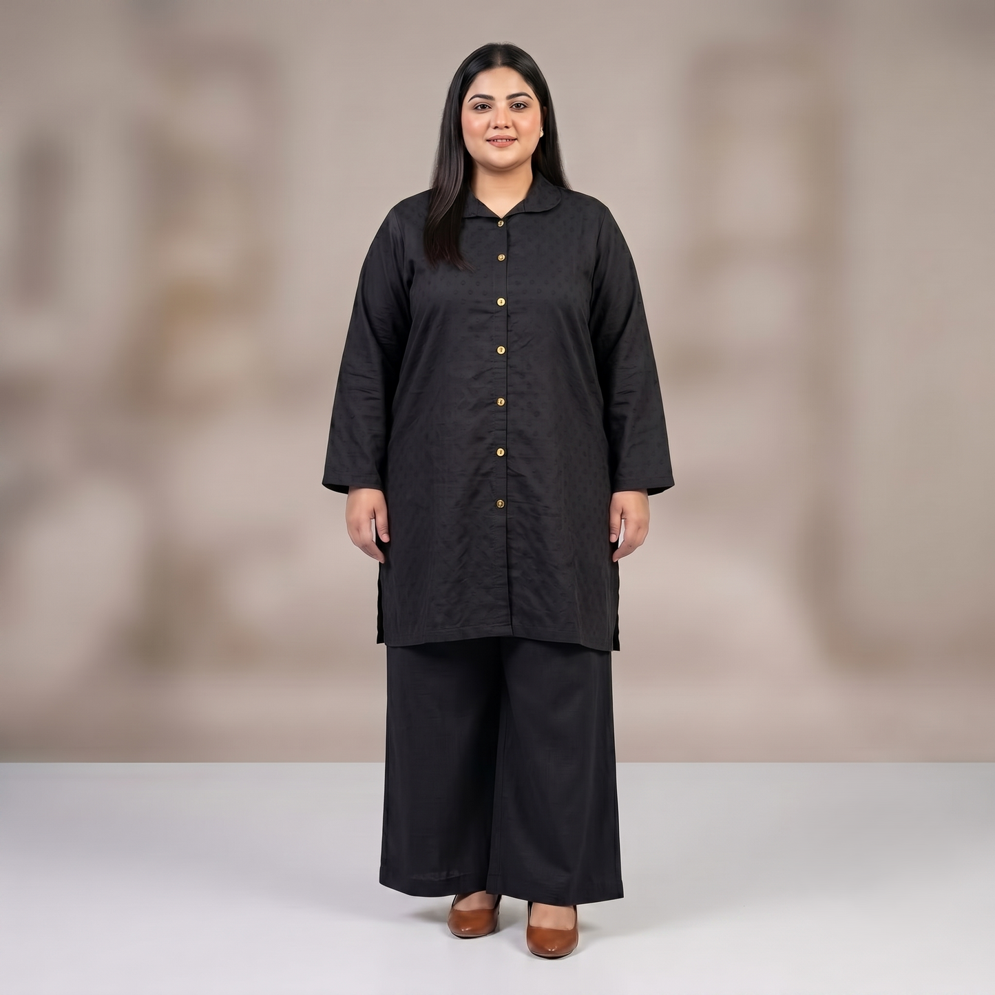 Midnight Black Dobby Jacquard Co-ord Set PSW-11292