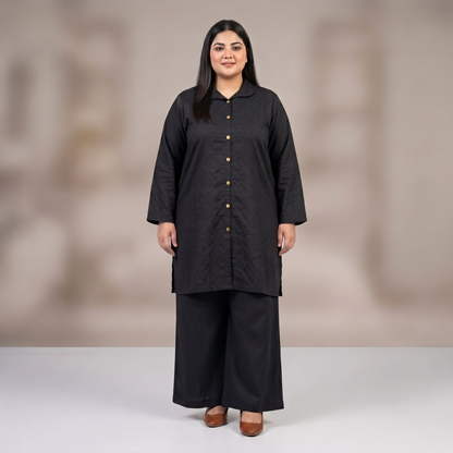 Midnight Black Dobby Jacquard Co-ord Set PSW-11292