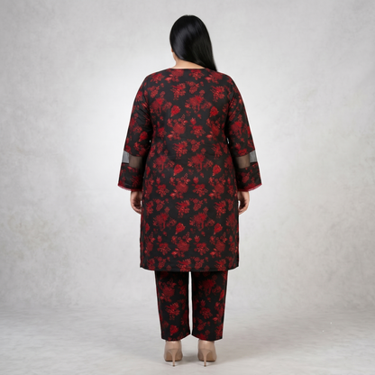 Midnight Dahlia Elegance – 3 Piece Cut-Work Border Suit PSW-11253