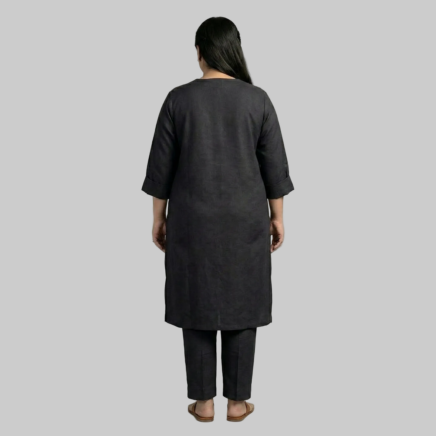 Midnight Ember Co-Ord Set Back View – Plus Size Black Cotton Lawn Matching Set for Women Pakistan