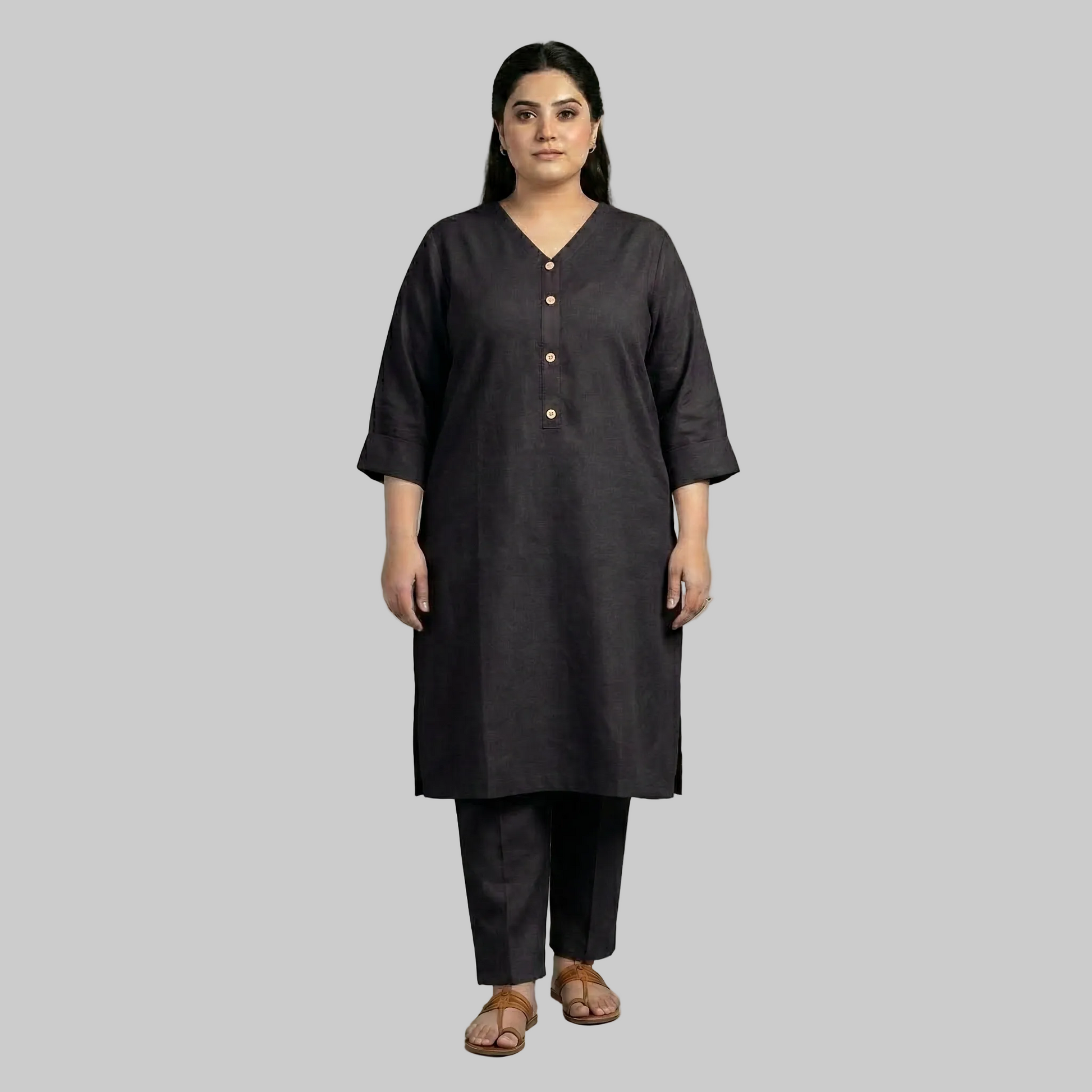 Midnight Ember Plus Size Black Cotton Co-Ord Set – Women's Straight Kurta & Trouser XL–5XL | PlusSize.pk Pakistan