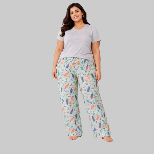 Mint green bird and floral flannel pajama pants with relaxed fit