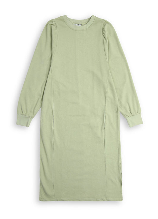 Mint Green blouson Sleeve French Terry Sweatshirt Dress PSW-7286