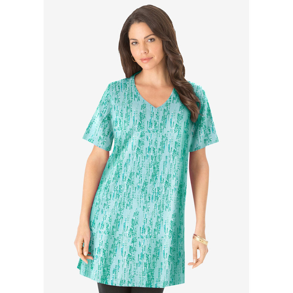 Mint Speckle Short-Sleeve V-Neck Ultimate Tunic PSW-8149