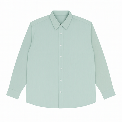 Flat-lay of mint green micro-stripe long sleeve formal shirt