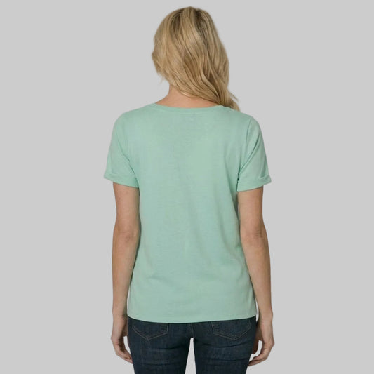 Mint green notch neck short sleeve T-shirt made from jersey cotton
