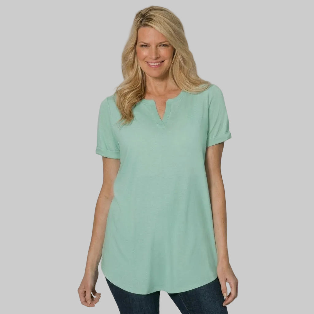 Mint green notch neck short sleeve T-shirt made from jersey cotton