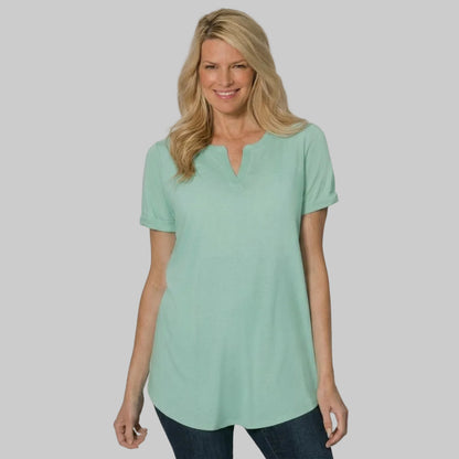 Mint green notch neck short sleeve T-shirt made from jersey cotton