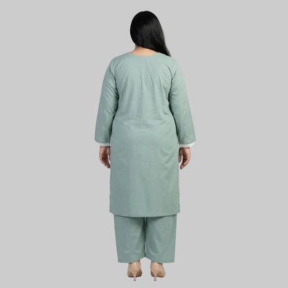 Mint Lace Trim Cotton Lawn Co-Ord Set for Women with Elegant Lace Detail