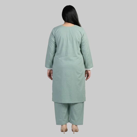 Mint Lace Trim Cotton Lawn Co-Ord Set for Women with Elegant Lace Detail