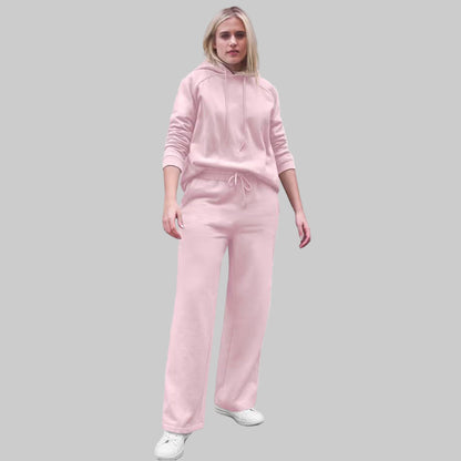 Plus-size Misty Rose wide leg fleece sweatpants with drawstring waist and side pockets, displayed flat on white background.