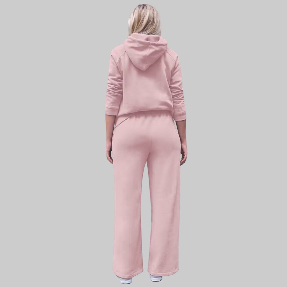 Plus-size Misty Rose wide leg fleece sweatpants with drawstring waist and side pockets, displayed flat on white background.