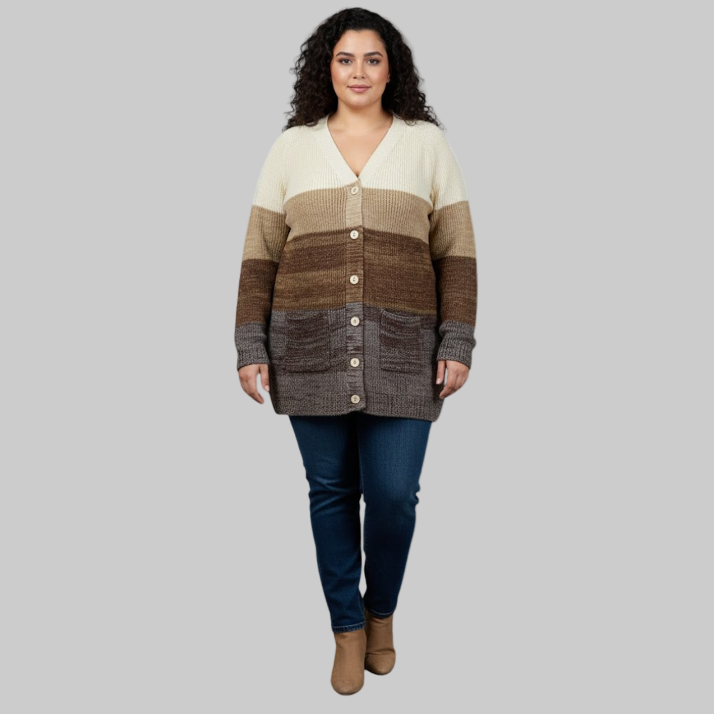 Mocha Ombre Ribbed Knit Cardigan Sweater PSW-10393