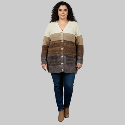 Mocha Ombre Ribbed Knit Cardigan Sweater PSW-10393