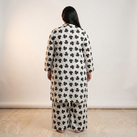 Monochrome Blossom Printed Co-ord Set PSW-11150