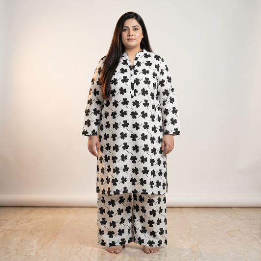 Monochrome Blossom Printed Co-ord Set PSW-11150