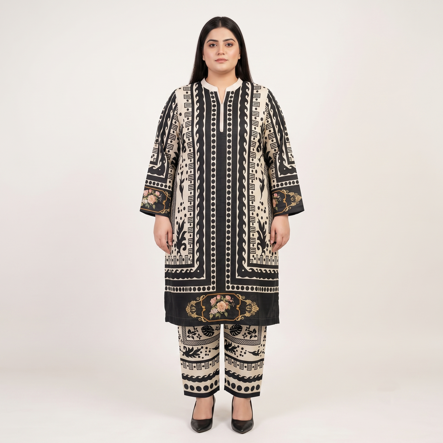 Monochrome Elegance Printed Co-Ord Set PSW-11367