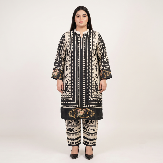 Monochrome Elegance Printed Co-Ord Set PSW-11367