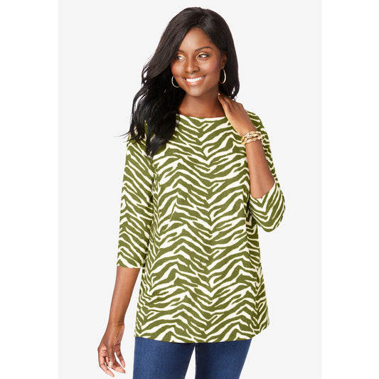 Moss Green Graphic Boatneck Tunic PSW-8136