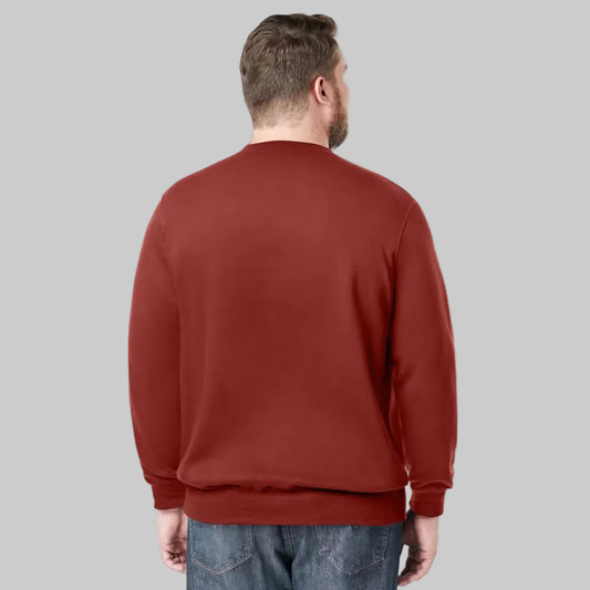 Mountain red fleece crewneck sweatshirt for big and tall men with relaxed fit and V-inset neckline.