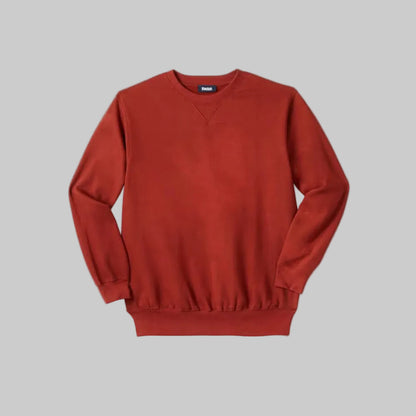 Mountain red fleece crewneck sweatshirt for big and tall men with relaxed fit and V-inset neckline.