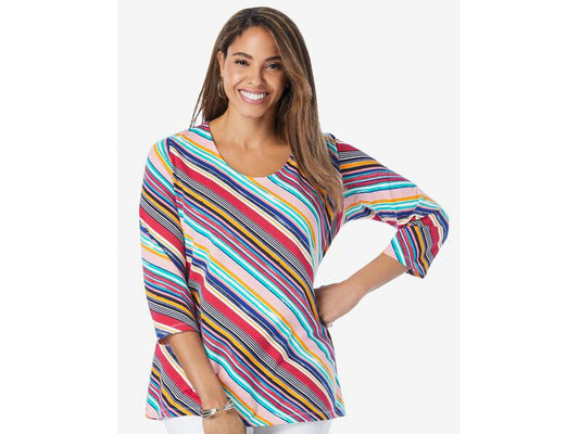 Multi Brushstroke Stripe Plus Size Women Scoop Neck T-Shirt PSW-5700