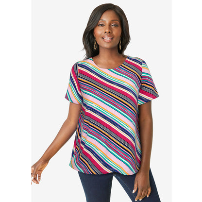 Multi Brushstroke Stripe Stretch Cotton Trapeze Tee PSW-8314