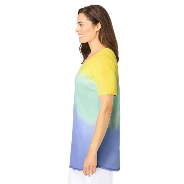 Multi Dip Dye Short Sleeve V Neck Shirred Tee PSW-6918