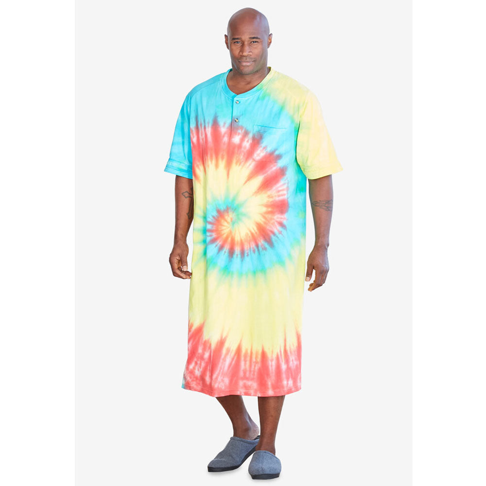 Multi Tie Dye Short Sleeve Henley Nightshirt PSM-8157