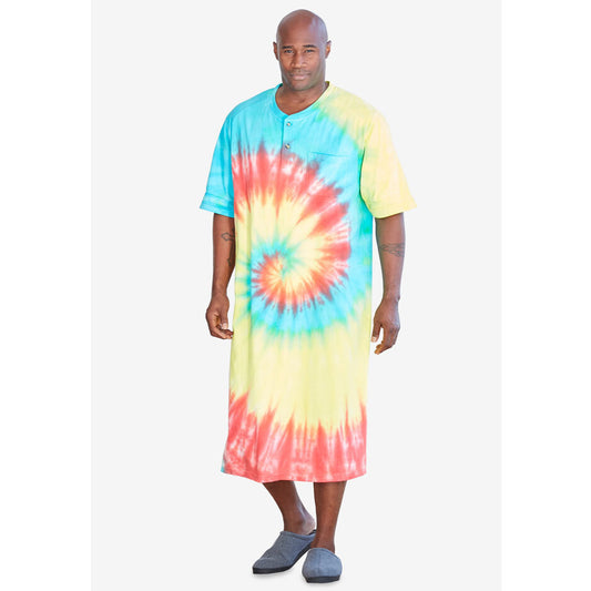 Multi Tie Dye Short Sleeve Henley Nightshirt PSM-8157