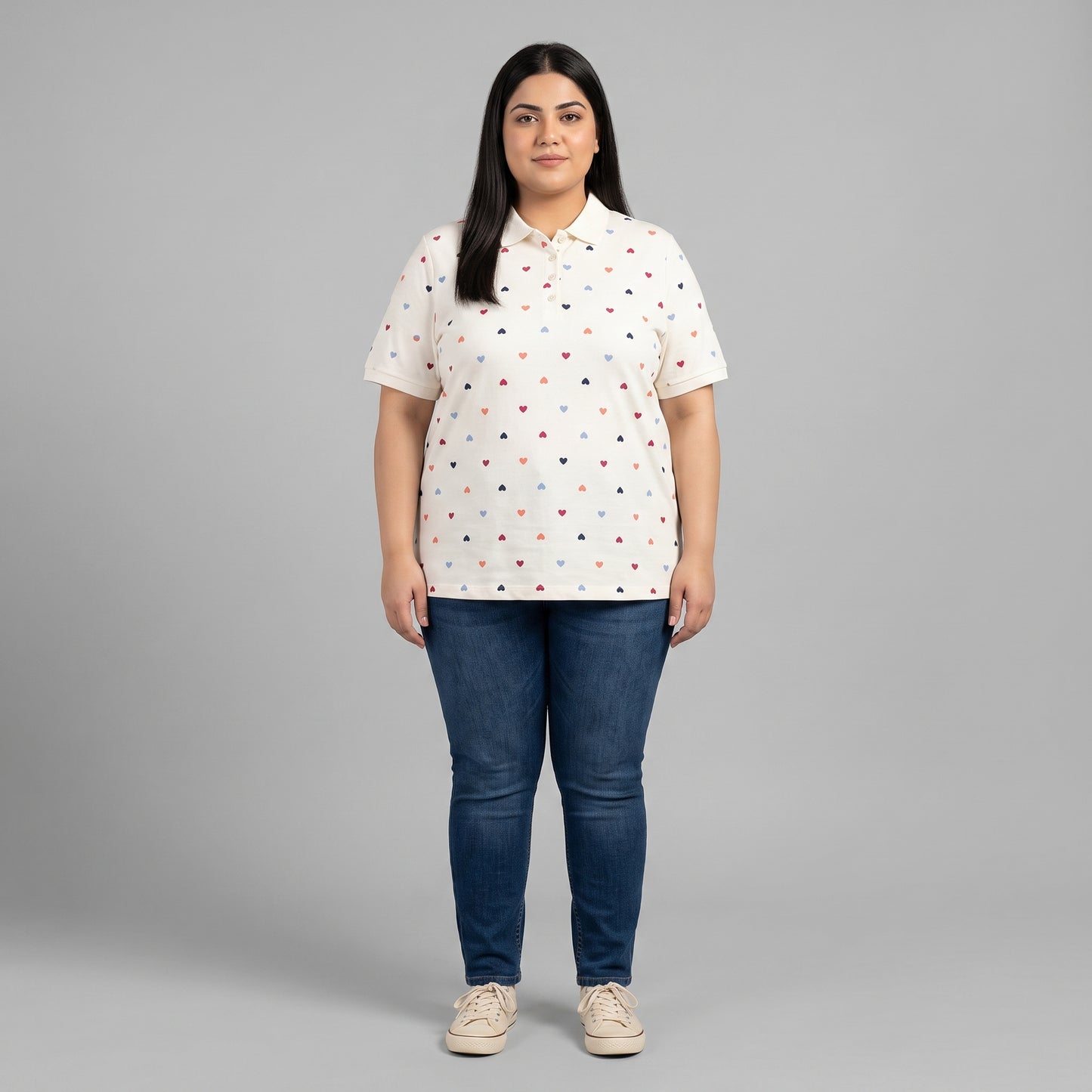 Multi Hearts Polo Tunic | Plus Size - PSW-7231