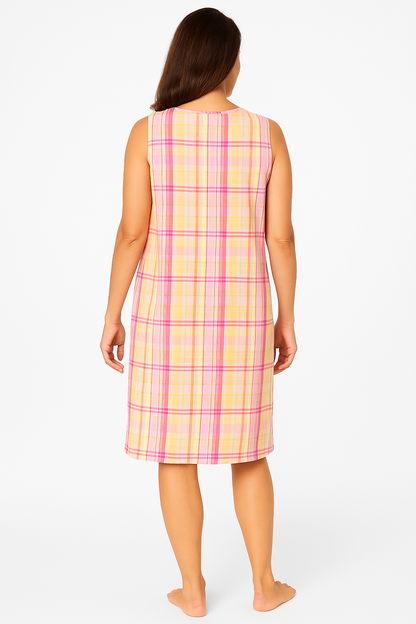 Multi Plaid Short Sleeveless Sleepshirt PSW-9945