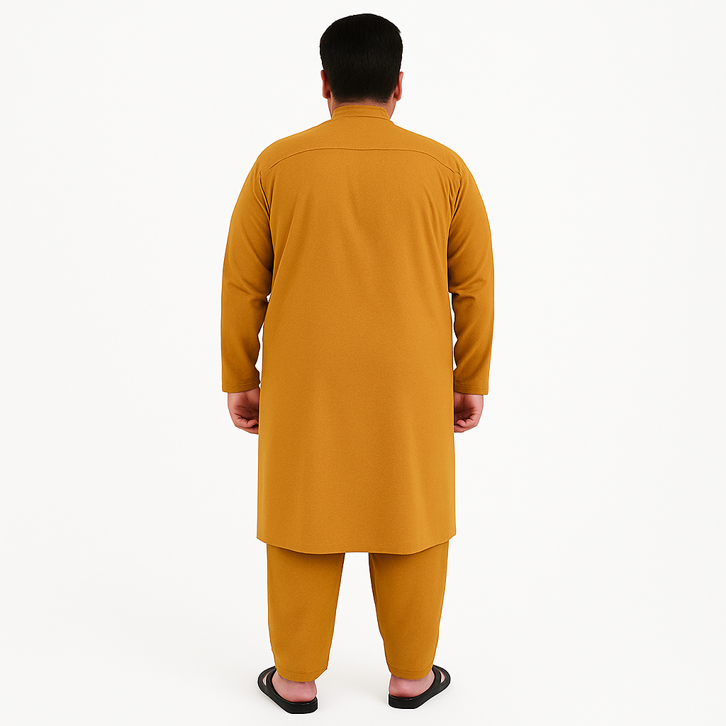 Plus-size man wearing mustard wash & wear kurta pajama – PlusSize.pk