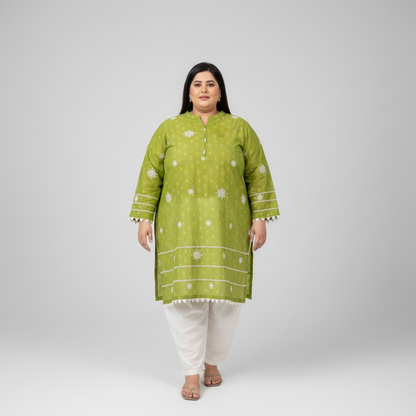 Naazneen – Green Chikankari Kurti for Curvy Women PSW-9623