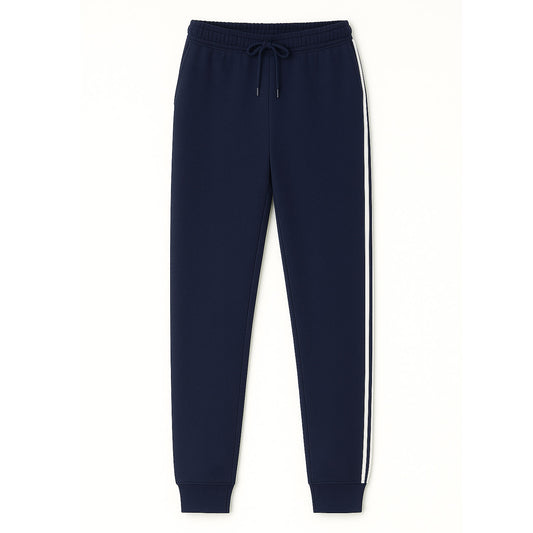 Navy Terry Side Stripe Cuffed Plus Size Trousers PSM-9847