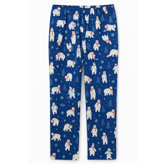 Navy cotton flannel pajama pants with polar bear animal print