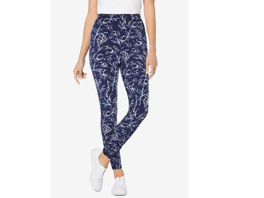 Navy Batik Florals Stretch Cotton Printed Legging PSW-6812