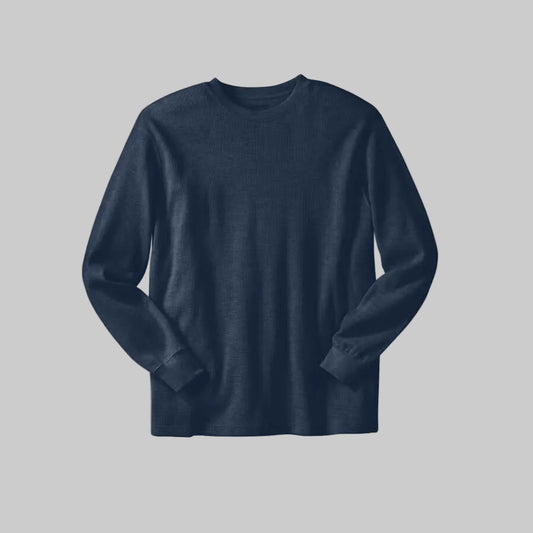 Navy big and tall waffle-knit thermal crewneck shirt with relaxed fit and ribbed cuffs